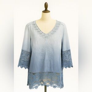 Chico's Light Blue Lace Accent Blouse